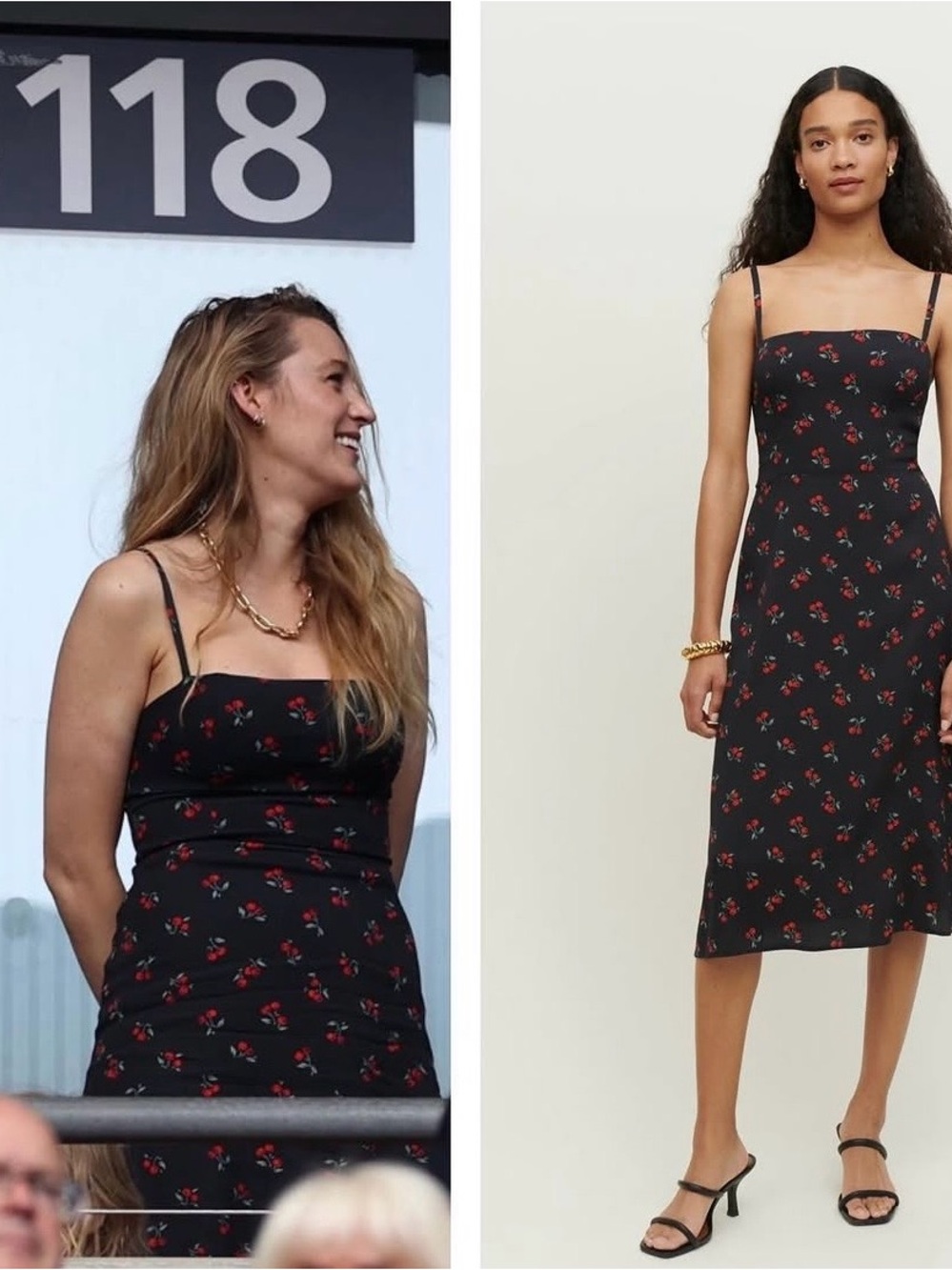 Reformation black midi Dress with Cherry Print size 8